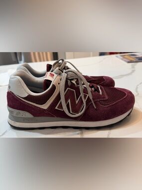 New Balance 574 Core Burgundy Suede Sneakers with Gray Details